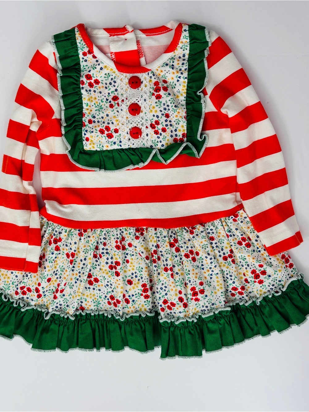 Vintage Ricrac & Ruffles Boutique Floral and Stripe Christmas‎ Dress 2T